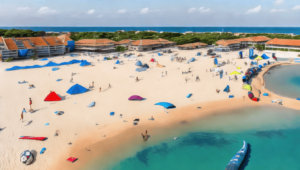 A well-organized beach with kitesurfing facilities and equipment