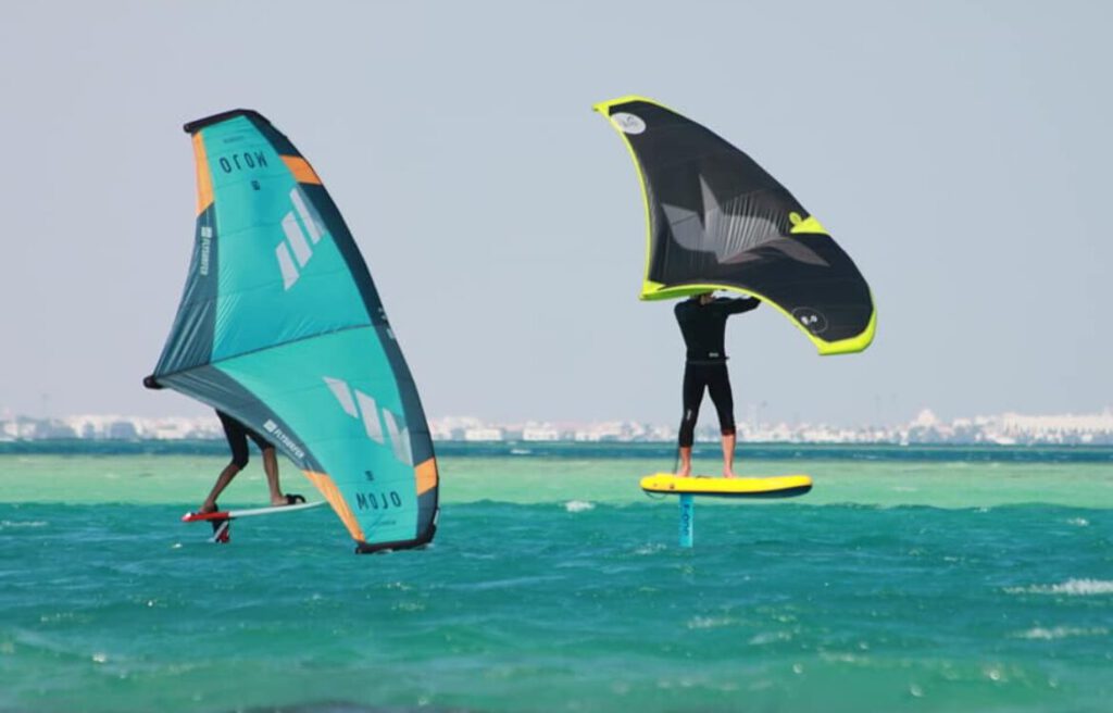 Two wing foil riders on the turquoise Red Sea near Hurghada